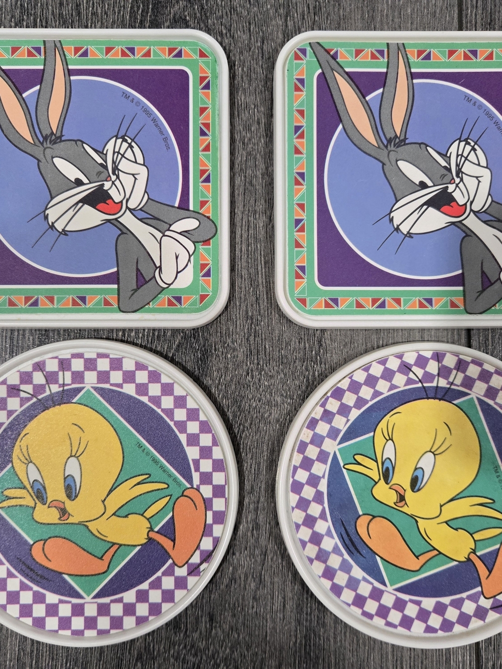 RARE VINTAGE! Looney Tunes Coasters Set Of 4 — Bugs Bunny & Tweety Bird